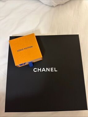 CHANEL Black Box with Orange Louis Vuitton Accent